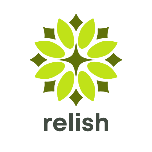 an icon of a stylized flower; relish